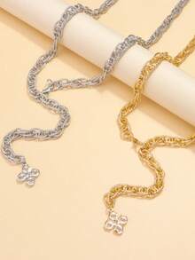 1pc Silver Crystal Cross Pendant Women's Waist Chain, Elegant Y2K Style Waist Decor Party Accessory, Body Chain Acrylic Rhinestone Waist Chain - Multicolor - View 4