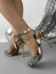 Sandalias de tacón alto con punta cuadrada y sin cordones, moda primavera/verano - Verde - Ver 7