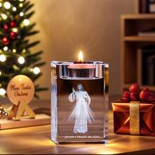1pc 3D Laser Engraved Jesus Crystal Tealight Candle Holder, Sacred Heart Prayer Decor, Suitable For Christmas Easter Home Altar Prayer Room Ornament, Christian Religious Gift (Candle Not Included) - Multi-color - View 12