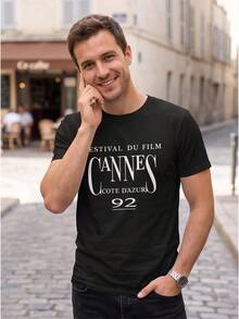 Unisex Herren T-Shirt Cannes Film Festival '92 Vintage Tee, Sommerurlaub Y2K Streetwear Off Campus Joe Pesci Retro Film Grafik Shirt - Schwarz - Übersicht 3