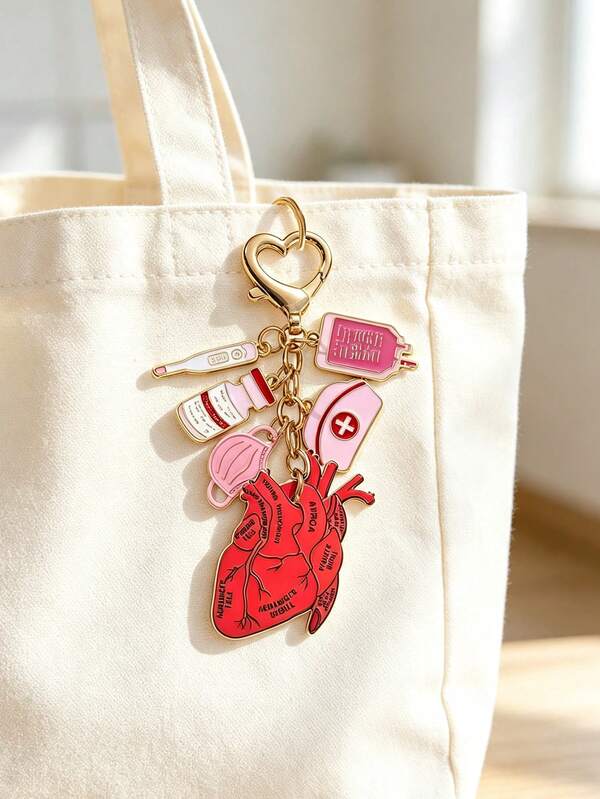 Nurse Doctor Theme Pendant, Acrylic Double-Sided Heart Pattern, Nurse Theme Pink Heart-Shaped Keychain, Women's Decorative Pendant With Clasp, Perfect Gift For International Nurses Day, Classic Style, Couple Pendant, Suitable For Bags, Keys, Earphones, Phone Cases, Nurse Theme, Thank You Nurses