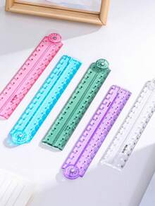 1 pieza Regla de medición plegable de acrílico transparente, extensible de 15 a 30 cm, regla recta, para dibujo, medición, tareas geométricas, primer día de escuela - Multicolor - Ver 1