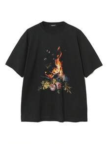 Camiseta con estampado floral Uder Covern Under Over, camiseta unisex de algodón de manga corta con estampado gráfico, camiseta de regalo de verano. - Negro - Ver 1