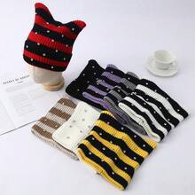1pcs Niche Rhinestone Knitted Beanie - Multiple Colors Available, Autumn Winter Warm/Street Style Accessory, Eye-Catching Personality Headwear - Black - View 5