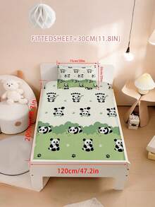 2/3PCS Adorable Cartoon Panda Bedding Set, Green Bamboo & Paw Print Bed Sheet With Pillowcases, Soft Microfiber Fitted Sheet (Twin/Full/Queen/King Size) - Multicolor - View 11