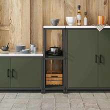 vidaXL Kitchen Storage With Shelf Olive Green 90 X 50 X 92 Cm Steel, Modern Kitchen Storage, Rectangular Shelf, Durable Steel Solution, Compact Organizer, Kitchen Shelf For Home - Olive Green - View 9