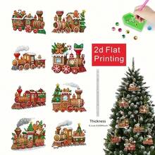 2D Flat 8pcs DIY Acrylic Diamond Art Painting Decor, Adult Diamond Painting Kit Christmas Theme Diamond Painting Hanging Decor Set, Suitable For Christmas Tree Decoration, Christmas Train Pattern Home Decor Craft Kit, Holiday Decoration Gift, Unique Design To Unleash Your Creativity And Imagination, A Perfect Piece Of Art Suitable For Decorating Doors, Windowsills And As A Christmas Gift! - View 2