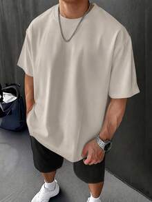Scandi Simple Tee, Oversized 180g Pure Breathable Cotton, Minimalist Daily Shirt For Men - 杏色 - 查看 13