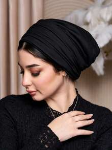 1pc Women's Classic Minimalist Solid Color Chemotherapy Beanie Turban, High Elasticity Full Pleated Design, Anti-Slip, Sweat-Absorbent, Breathable, Multi-Layered Pleated Headwrap For Full Head Coverage, Perfect Match With Hijab, Comfortable Soft Modal Skin-Friendly Premium Knit Fabric, Suitable For Daily Wear - Baby Blue - View 32