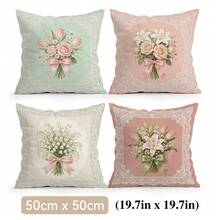 4pcs French Lace Border Floral Pattern Pillow Covers Without Inserts, Single-Sided Printed Pillow Covers, Suitable For Living Room Bedroom Home Decor, All Season Pillow Covers - Multicolor - View 13