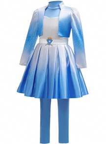 Dreamy Girl Role Play Costume Gradient Jacket + Dress + Pants Theme Party Halloween Fantasy Outfit Set - Blue - View 4
