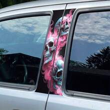 2pcs Triple Skulls Smoke Car B Pillar Vinyl Decal, Gothic Skeleton Smoke Pattern Auto Middle Window Sticker, Waterproof Horror Skull Car Door Pillar Decor Sticker For SUV Truck Van - Triple Skull - View 2