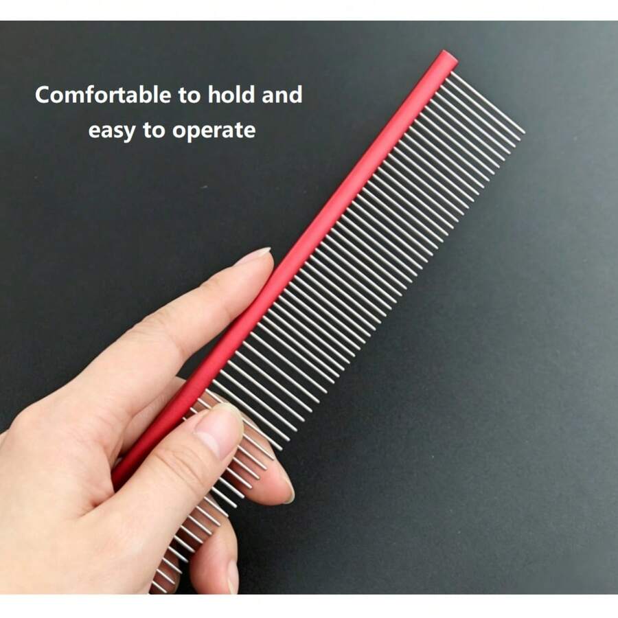 1 buah Sisir Hewan Peliharaan Stainless Steel, Desain Gigi Ganda Rapat & Jarang, Sisir Perawatan untuk Mengurai Rambut Kucing dan Anjing, Perawatan Rambut Panjang, Pengangkatan Rambut yang Mengembang, Alat Pembersih Perawatan - View 1
