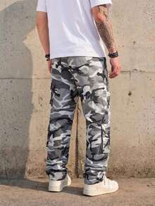 Norleigh 1pc Men's Casual Sports Cargo Pants, Loose Straight Fit With Wrinkled Texture, Suitable For Home And Outdoor Activities - Light Grey - View 4