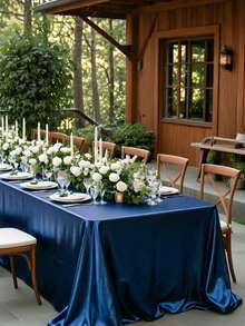 1pc Satin Tablecloth, Rectangular Tablecloth, Shiny Tablecloth, Smooth Material Tablecloth, Suitable For Christmas, Wedding, Party, Birthday Party Table Decoration (Navy Blue) - Multicolor - View 2