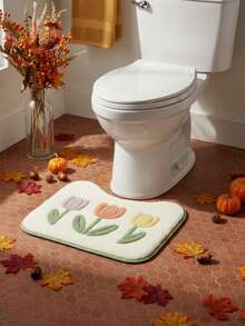 1/3 Set Floral Pattern Bathroom Rug Set, Includes U-Shaped Toilet Mat And Super Absorbent Microfiber Faux Cashmere Material Printed Bathroom Mat, With Non-Slip Bottom, Machine Washable, Soft And Warm Bathroom Carpet, Home Bathroom Decor, Outdoor Carpet Door Mat, Autumn Decor, Holiday Decor, Bathroom Accessories Back To School Entrance Decor - Small White Flowers - View 5