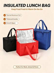 1pc/2pcs Portable Aluminum Foil Large Capacity Insulated Storage Bag, Available In Blue, Black And Red, Durable Zipper, Suitable For School Commute, Picnic, Outdoor Travel And Daily Meals, Multi-Color Options - Multicolor - View 1