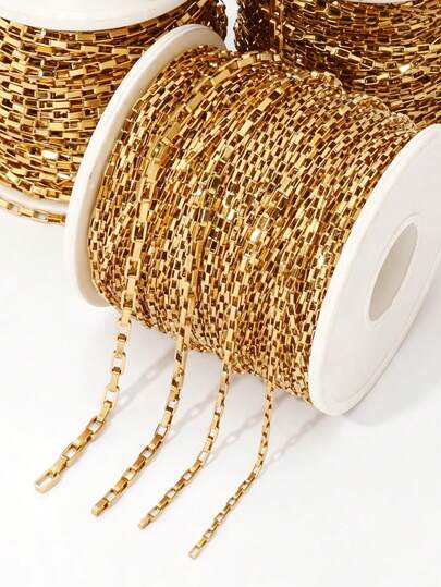 100cm/Lot Stainless Steel Box Chain 18K Gold PVD Plated Hollow Rectangle Chains For DIY Jewelry Making Findings Accessories