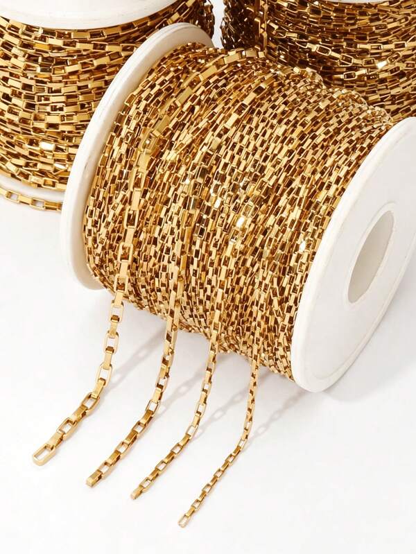 100cm/Lot Stainless Steel Box Chain 18K Gold PVD Plated Hollow Rectangle Chains For DIY Jewelry Making Findings Accessories