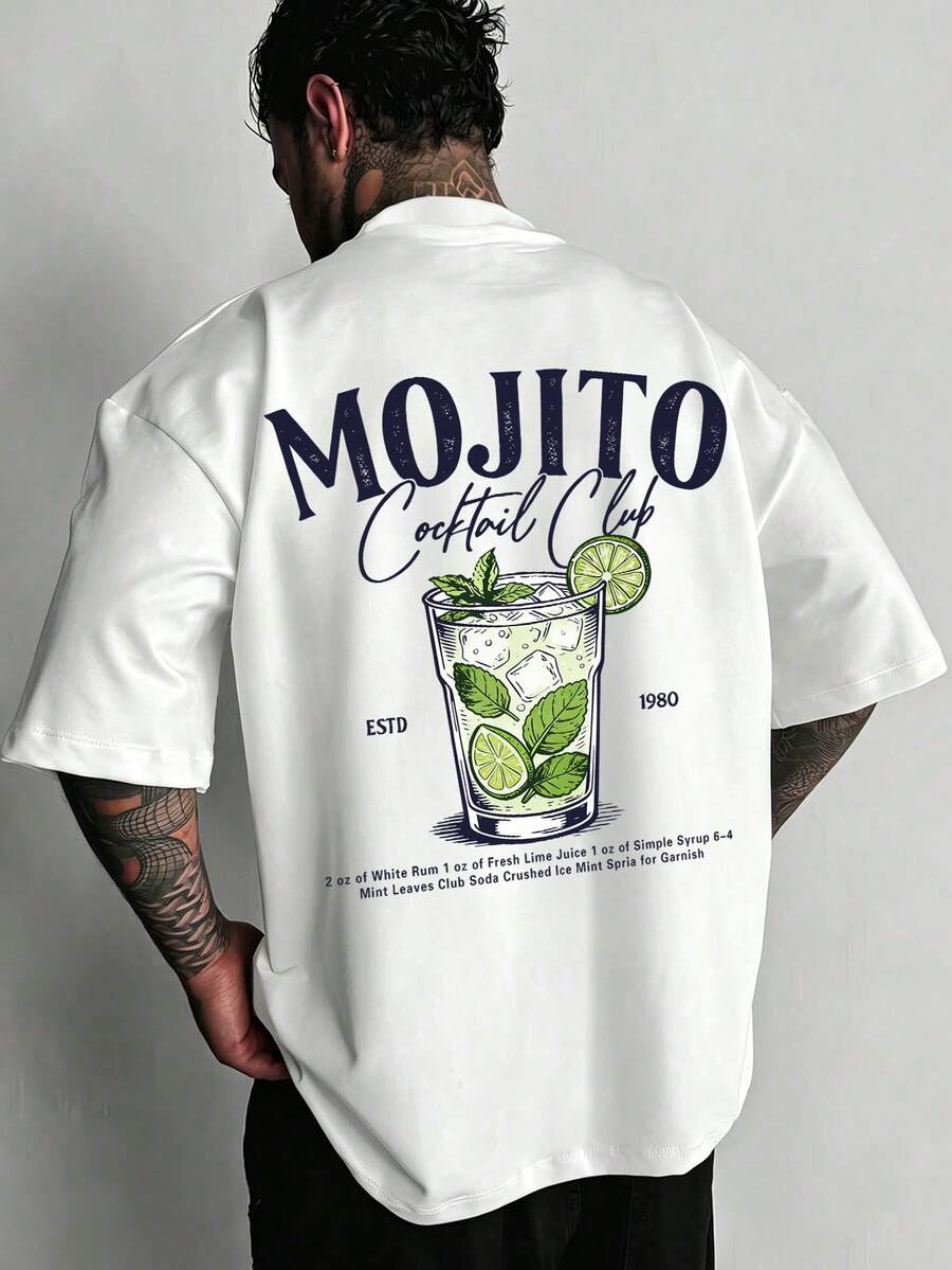 Kaos Pria Kasual Koktail Motif Grafis Leher Bulat Lengan Pendek, Musim Panas - Putih - View 1