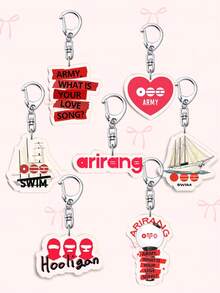 1pc/7pcs Red White ARMY Acrylic Keychain, ARIRANG SWIM Sailboat Tape Pendant, K-Pop Fan Bag Charm, Ideal Concert Gift For ARMY, Backpack & Phone Decor - Multicolor - View 10