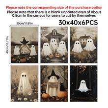 1/6pcs Vintage Ghost Halloween Gallery Wall Decor Set, Whimsical Autumn Halloween Decorations, Kids Room Wall Art Prints, Home Wall Decor Art - Multicolor - View 30