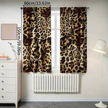 2pcs Leopard Print Decorative Curtains, No-Drill Rod Pocket Design, Easy Installation And Removable, Polyester Material, Vintage Animal Fur Pattern Bedroom Living Room Curtains, Perfect For Living Room, Bedroom, Cafe, Kitchen, Home Decor - Multicolor - View 13