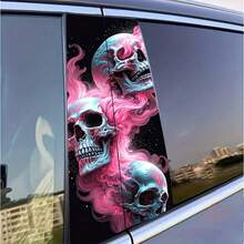 2pcs Triple Skulls Smoke Car B Pillar Vinyl Decal, Gothic Skeleton Smoke Pattern Auto Middle Window Sticker, Waterproof Horror Skull Car Door Pillar Decor Sticker For SUV Truck Van - Triple Skull - View 6
