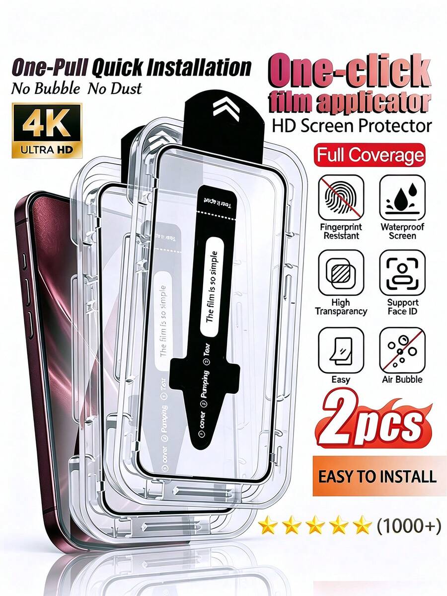 2pcs/Pack, Dust-Free Chamber High Definition Tempered Glass Screen Protector, One-Click Quick Installation, No Dust And Bubbles, Silk-Printed Edges, No Case Interference, Scratch-Resistant, Anti-Collision, High Definition Lossless Image Quality, Compatible With Screen Protector Case, Compatible With IPhone17e/17 Pro Max/17 Pro/17/16 Pro Max/16 Pro/16 Plus/16/15 Pro Max/15//14/13 And Other Models. - Clear - View 1