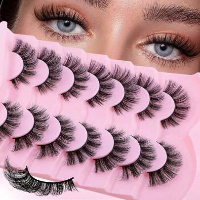 1pc 7‑Pair European‑Style False Eyelashes, Thick, Natural And Curly. They Are Ideal Gifts For Mother's Day, Easter, Valentine's Day, Birthdays And Christmas.