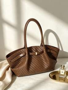 Nuevo bolso tote cuadrado grande con relieve de cocodrilo y accesorios - Marrón - Ver 2