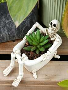 1pc Skull Bathtub Planter, Outdoor Succulent Plant Pot, Gothic Garden Plant Pot, Funny Skull Head Patio Planter, Small Cactus Pot, Halloween Yard Decor, Garden Lover Gift - Multicolor - View 5