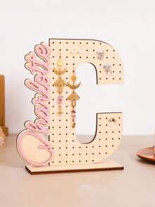 1pc Customized Wooden Letter Earring Stand, Personalized Jewelry Display Stand, Ear Stud Storage Rack, Desktop Storage Rack, Suitable For Placement On The Dressing Table. Suitable As Birthday Or Bridesmaid Gifts. - Multicolor - View 35