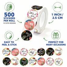 (500 piezas/rollo) Pegatinas de agradecimiento florales coloridas en rollo con mariposas y flores, pegatinas de agradecimiento coloridas adecuadas para pequeños negocios, autoadhesivas, simples y elegantes, pegatinas de sellado, etiquetas para sellar sobres, regalos de fiesta, etiquetas adhesivas, pegatinas decorativas - Dibujos animados - Ver 2