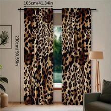 2pcs Leopard Print Decorative Curtains, No-Drill Rod Pocket Design, Easy Installation And Removable, Polyester Material, Vintage Animal Fur Pattern Bedroom Living Room Curtains, Perfect For Living Room, Bedroom, Cafe, Kitchen, Home Decor - Multicolor - View 14