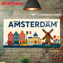2D Flat Print, 1pc, Vintage Metal Sign, Outdoor Wall Decor, Amsterdam Sign With Classic Dutch Elements, Suitable For Home, Bar, Cafe, Garage Wall Decor, Industrial Style Decor (Random Style) - A - View 1