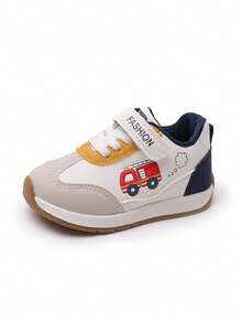 Sepatu Jalan Kasual Anak-anak Motif Kendaraan Konstruksi Kartun dengan Perekat Ajaib, Mudah Dipasang/Dilepas, Sol Lembut, Anti Selip, Unisex, Motif Patchwork. - Biru - View 6