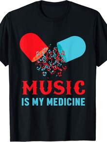 Music Is My Medicine Musical Addicted Notes Pill Voice T-Shirt - 黑色 - 查看 1
