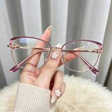 1 Pair Women's Cat Eye Metal Frame Charming Elegant Exquisite Plano Glasses, Suitable For Reading, Gaming, Watching TV, Computer And Phone, Unisex Eyewear Accessory - Clear - View 6