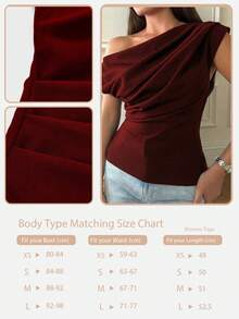 Elegant Basic Casual Unique Gorgeous Asymmetrical Neck Crop Top, Sexy Oblique Shoulder Figure-Hugging Short Tank Top Summer - Burgundy - View 8