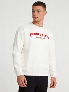 PUMA 撞色基本款純色時尚百搭字母印花休閒圓領長袖衛衣 男款 白紅色 - 白紅色 - 查看 1