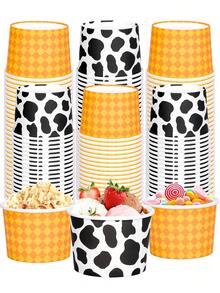 10 pièces/20 pièces/40 pièces/80 pièces Gobelets à glace en papier à motif de vache orange et carreaux de diamant, 3,5 pouces de diamètre supérieur, 2,4 pouces de hauteur, bols à collations et friandises, contenants à desserts à motif de dessin animé pour sundae, yaourt, fête d'anniversaire, fête à thème vache, fête de la ferme, fournitures de table de collations festives de carnaval - Multicolore - Voir 1