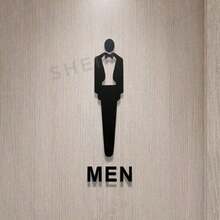 1pc 2D Acrylic Bathroom Door Sign With 3D Pattern, Men/Women Restroom Sign, Office/Public Toilet Notice - 1PC - View 2