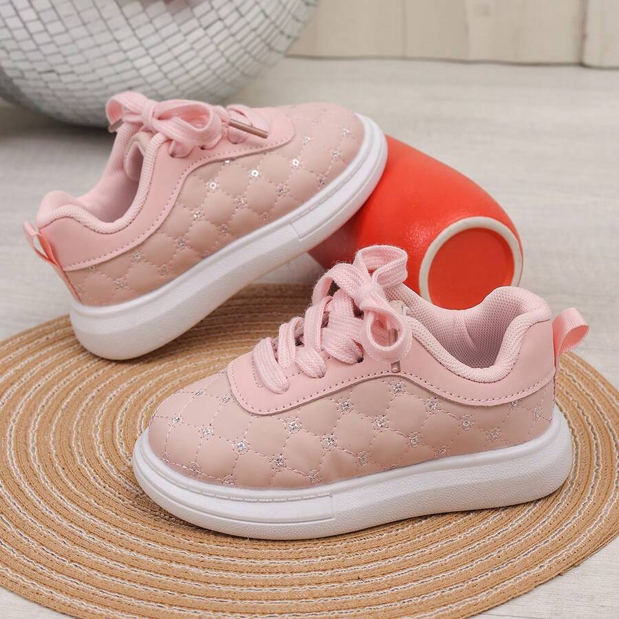 Pink Rhombus Rhinestone Casual Sneakers Soft Sole Anti-Slip Lightweight Baby Shoes Versatile Children's Sports Shoes - Pink - View 1
