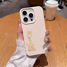 TPU Material Pink Striped Heart Giraffe Cute Pattern Phone Case Compatible With IPhone 17 Pro Max/17/16 Pro Max/15/13/12/11/ S20 FE/A15/S24/A55/ Note 11/Note 12/Note 13 Pro Full Coverage Anti-Drop Soft Shell Phone Protective Cover - White - View 4