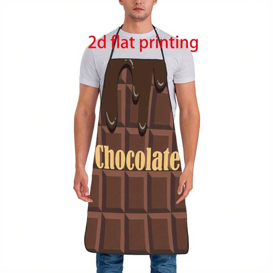 1pc 2D Flat Chocolate Design Printed Apron, Durable And Easy To Clean, Adjustable Waistband, Polyester Material, Unisex Cooking Apron, Perfect For Parties, Outdoor BBQ, And Gift For Friends - Multicolor - View 1
