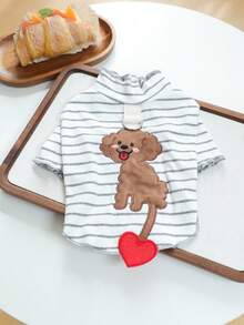 PETCIRCLE 1件寵物衣服 小狗幼犬貓用 可愛柔軟透氣舒適 外出用 附牽繩扣 心形狗條紋底層衣 - 彩色 - 查看 3