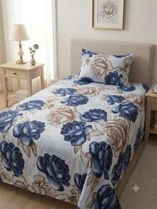 2-Piece Single Bed Sheet Set, Printed 200 Thread Count Percale Fabric, Full Elastic Hem, With Point Palito Pillowcase - Violet Purple - View 1