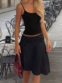 Women's White High Waist Polka Dot Midi Skirt, French Style Casual Chiffon Skirt For Vacation And Everyday Wear - 黑色 - 查看 7