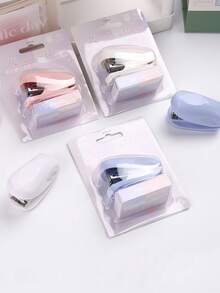 1pc Pure Color Marshmallow Stapler 1000pcs Staples Set, Aesthetic Tiny Portable Stapler, Mini Binder Office Binding Tools School Supplies, For School, Paper Binding - Stapler - View 4